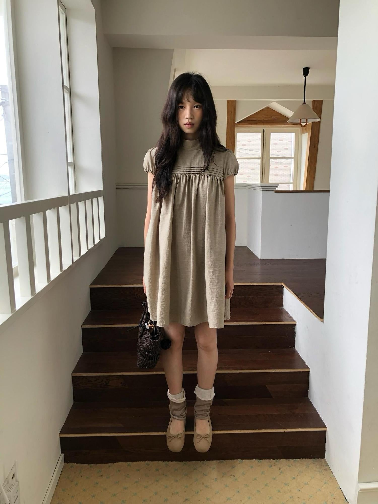 Dorydory Babydoll Puff Sleeve Loose Shirtdress Women&