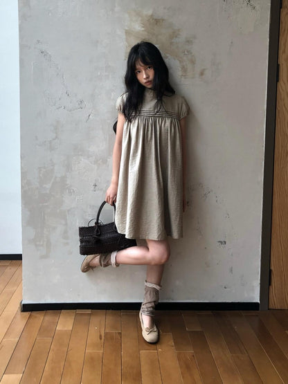 Dorydory Babydoll Puff Sleeve Loose Shirtdress Women&