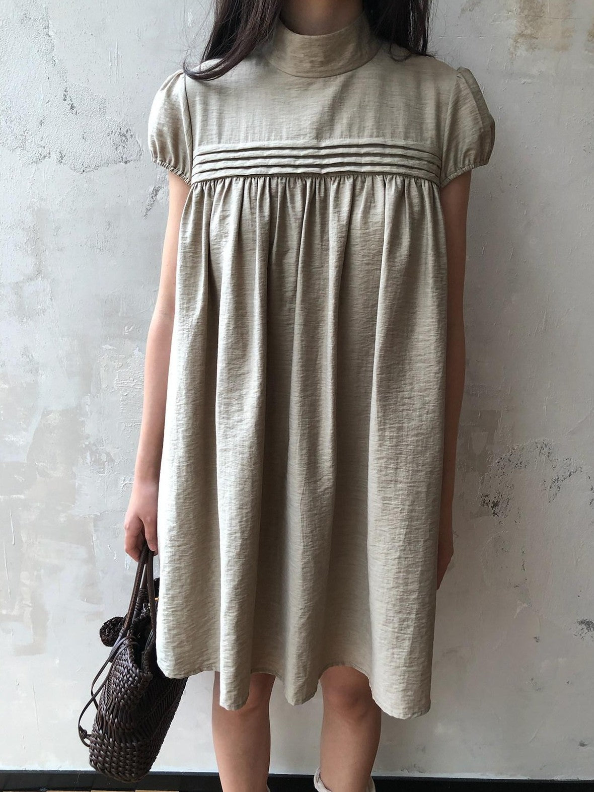 Dorydory Babydoll Puff Sleeve Loose Shirtdress Women&