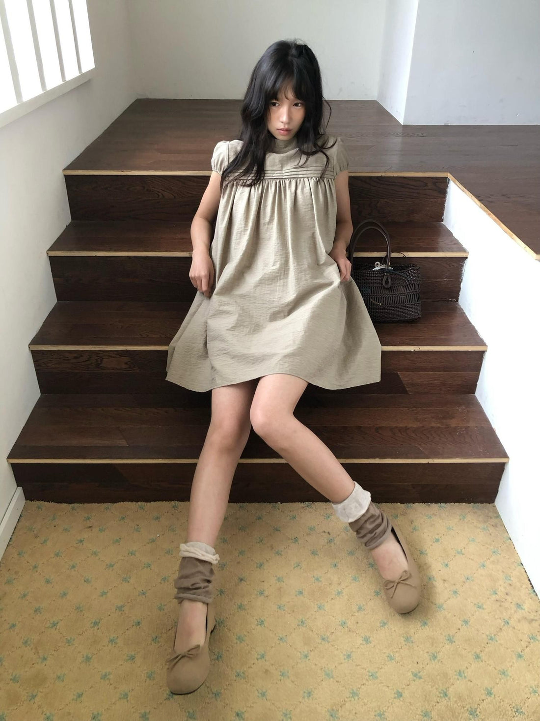 Dorydory Babydoll Puff Sleeve Loose Shirtdress Women&