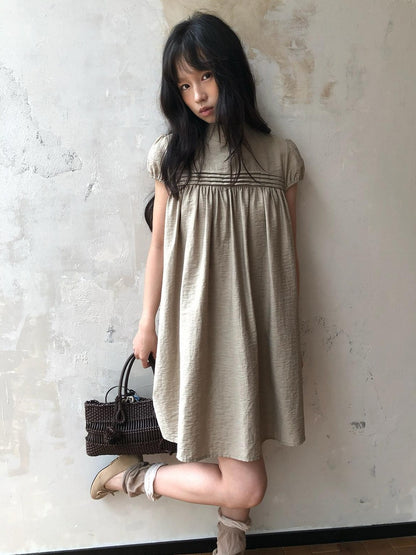 Dorydory Babydoll Puff Sleeve Loose Shirtdress Women&