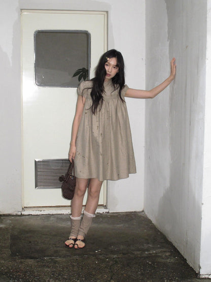 Dorydory Babydoll Puff Sleeve Loose Shirtdress Women&