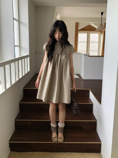Dorydory Babydoll Puff Sleeve Loose Shirtdress Women&
