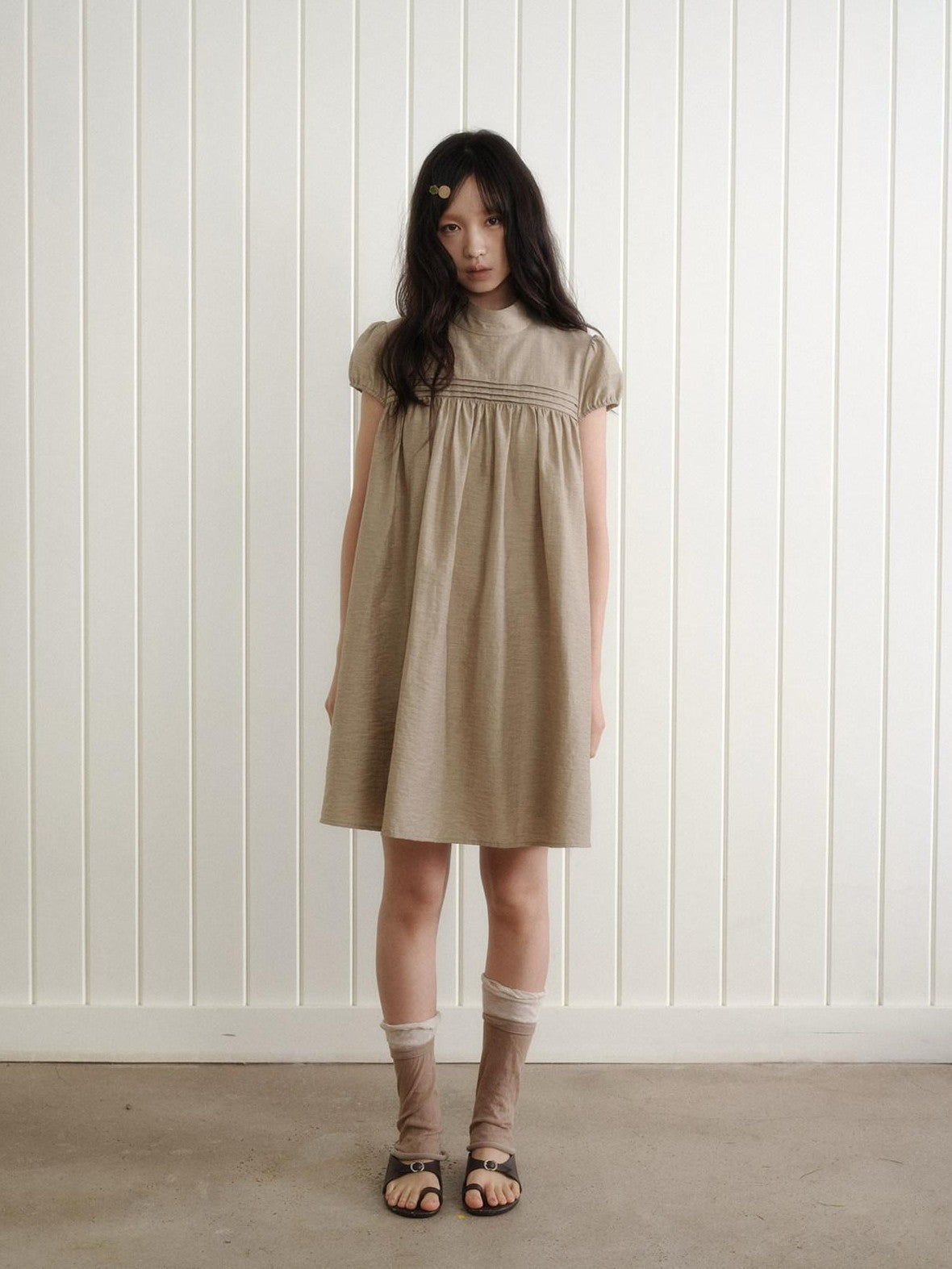Dorydory Babydoll Puff Sleeve Loose Shirtdress Women&
