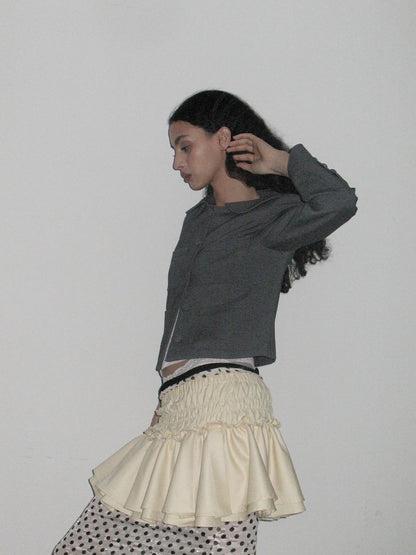 Dorydory Beige Black Solid Cake Layer Mid Waist Short Women&