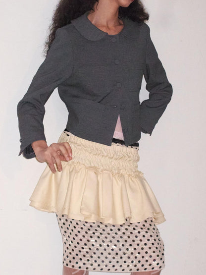 Dorydory Beige Black Solid Cake Layer Mid Waist Short Women&