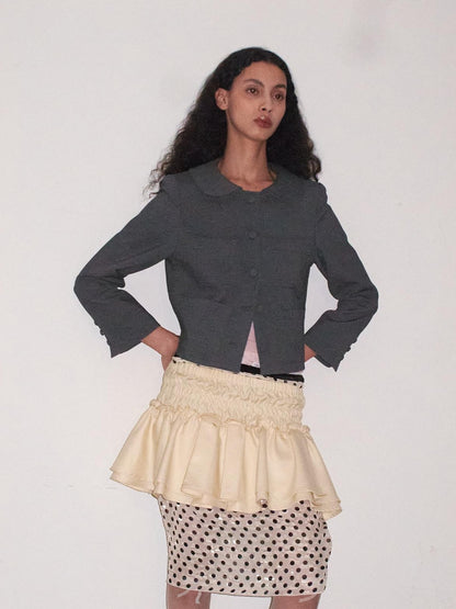 Dorydory Beige Black Solid Cake Layer Mid Waist Short Women&
