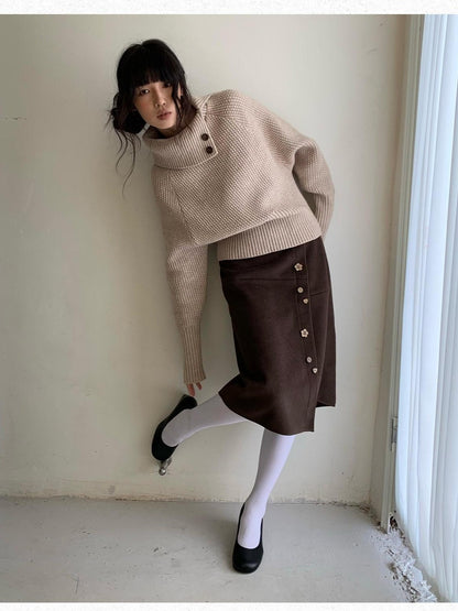 Dorydory Beige High Neck Waist Cinched Batwing Sleeve Women&