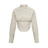 Dorydory_Beige_Jacquard_Stripe_Stand_Collar_Waist_Cinched_Cropped_Women&