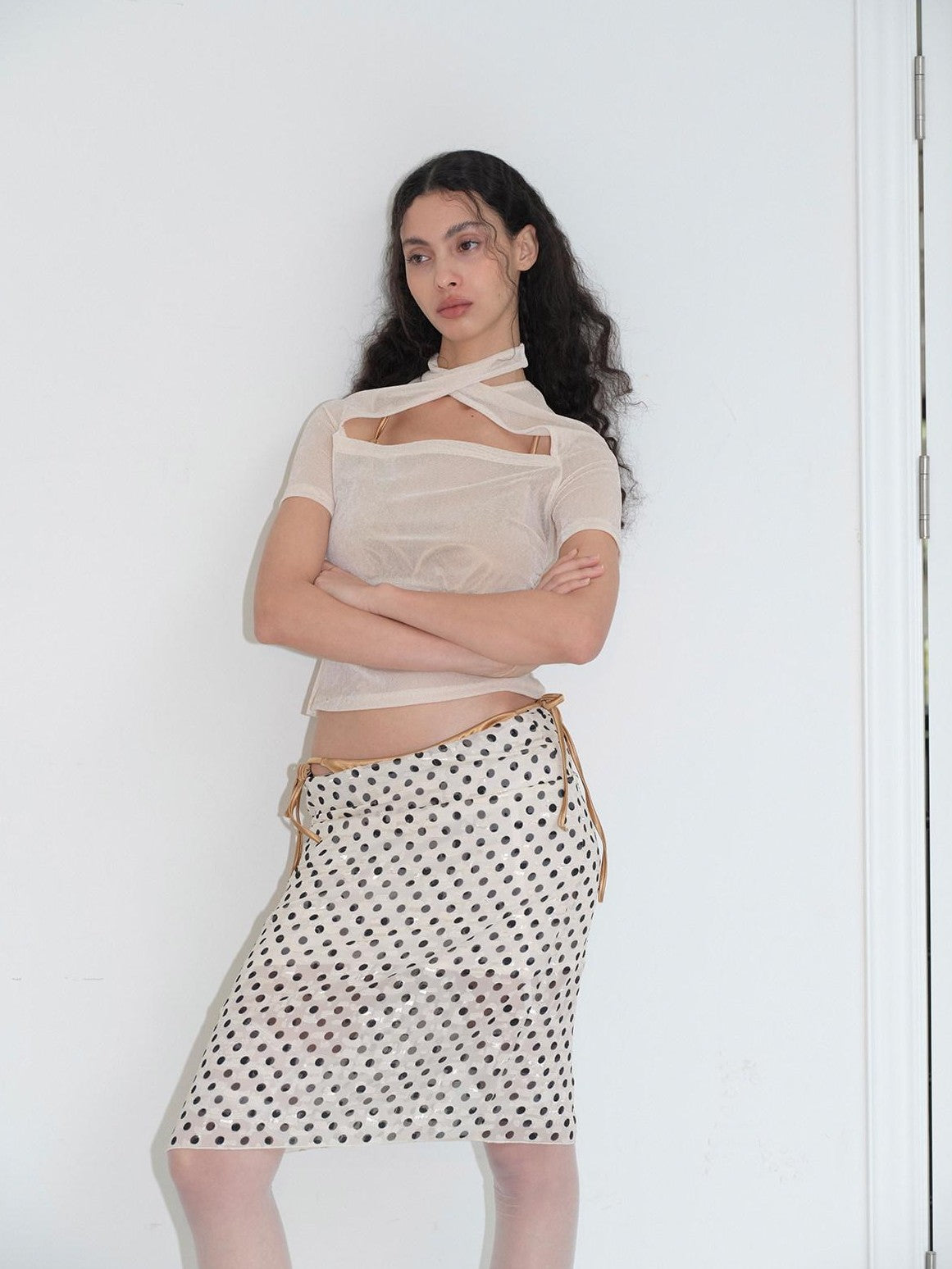 Dorydory Beige Openwork Halter Neck Women&