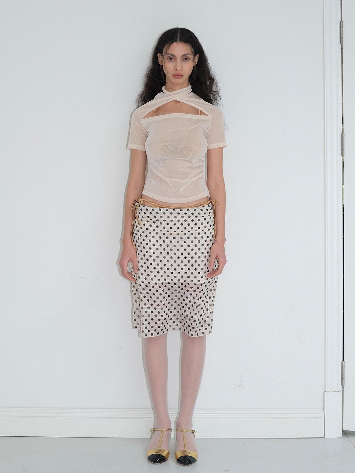 Dorydory Beige Openwork Halter Neck Women&