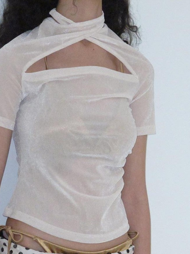 Dorydory Beige Openwork Halter Neck Women&