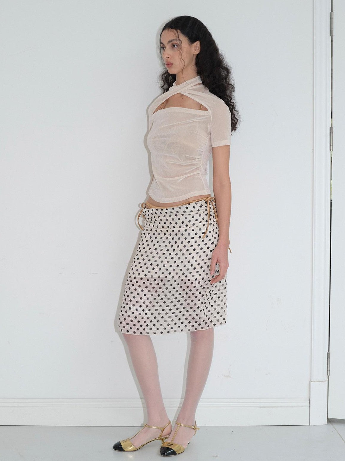 Dorydory Beige Openwork Halter Neck Women&