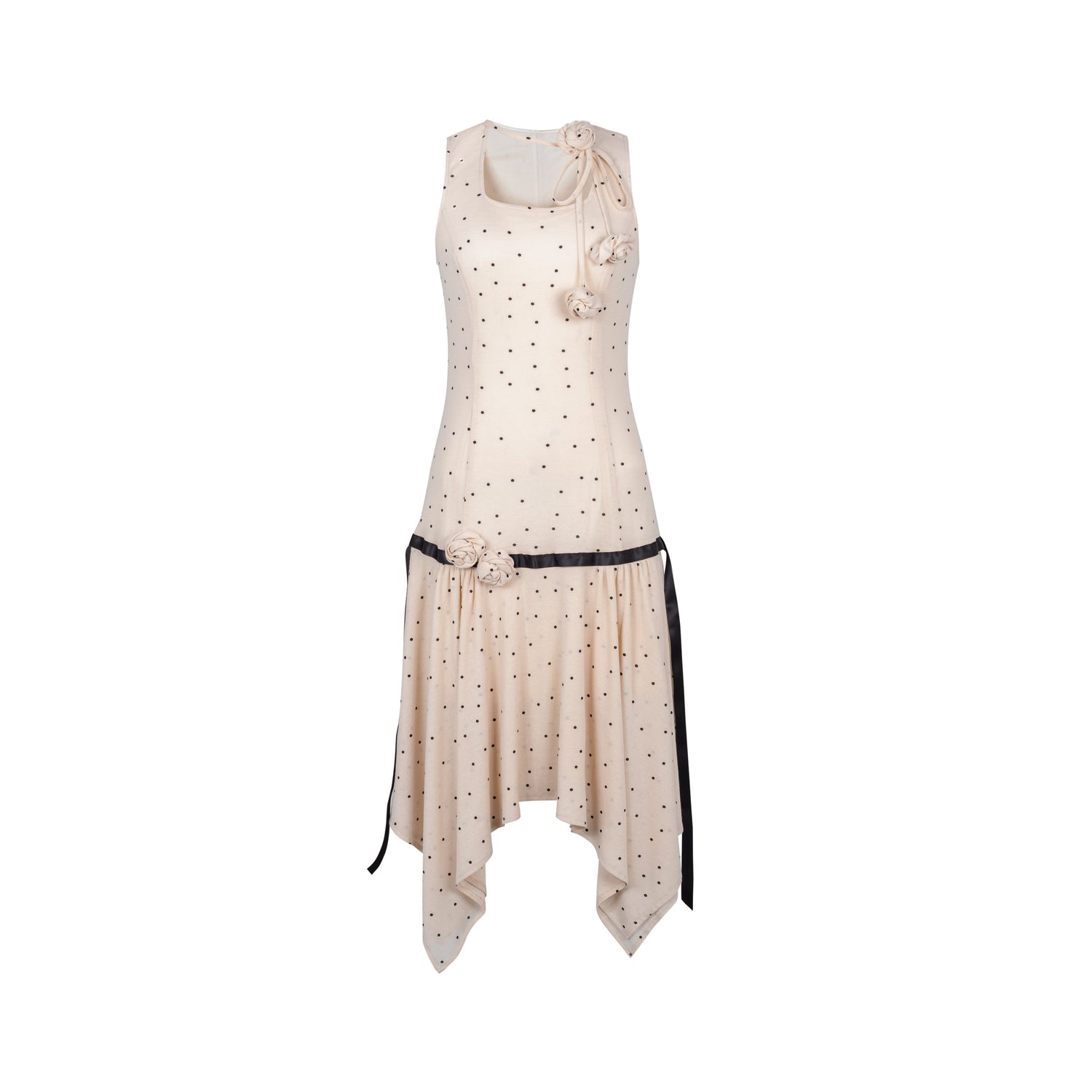 Dorydory_Beige_Polka_Dot_Irregular_Hem_Sleeveless_Women&