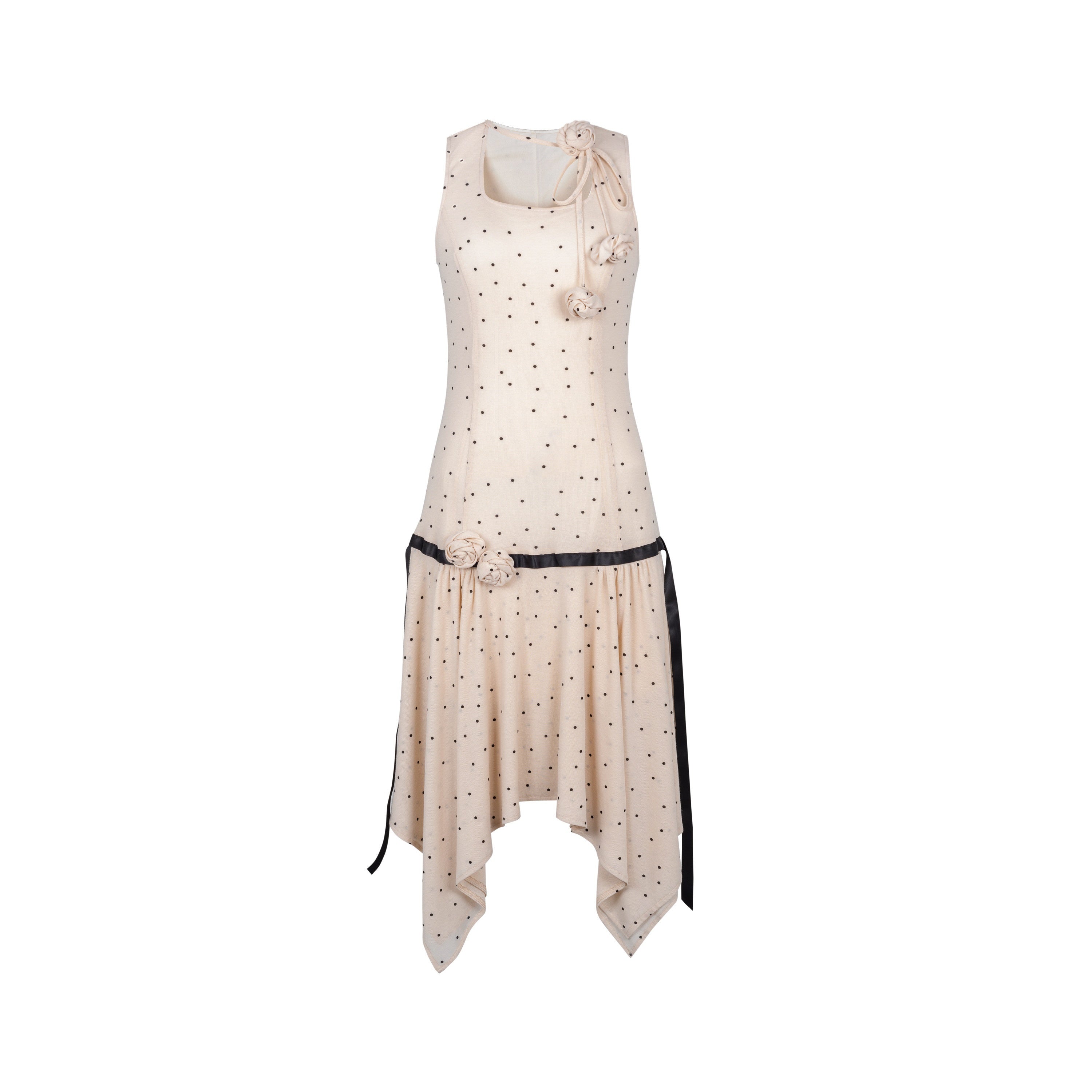 Dorydory_Beige_Polka_Dot_Irregular_Hem_Sleeveless_Women&