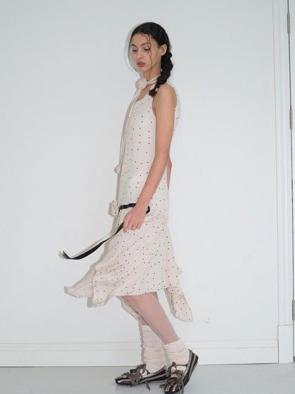 Dorydory Beige Polka Dot Irregular Hem Sleeveless Women&