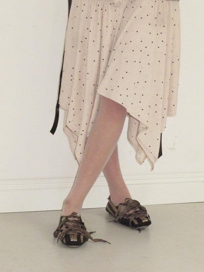 Dorydory Beige Polka Dot Irregular Hem Sleeveless Women&