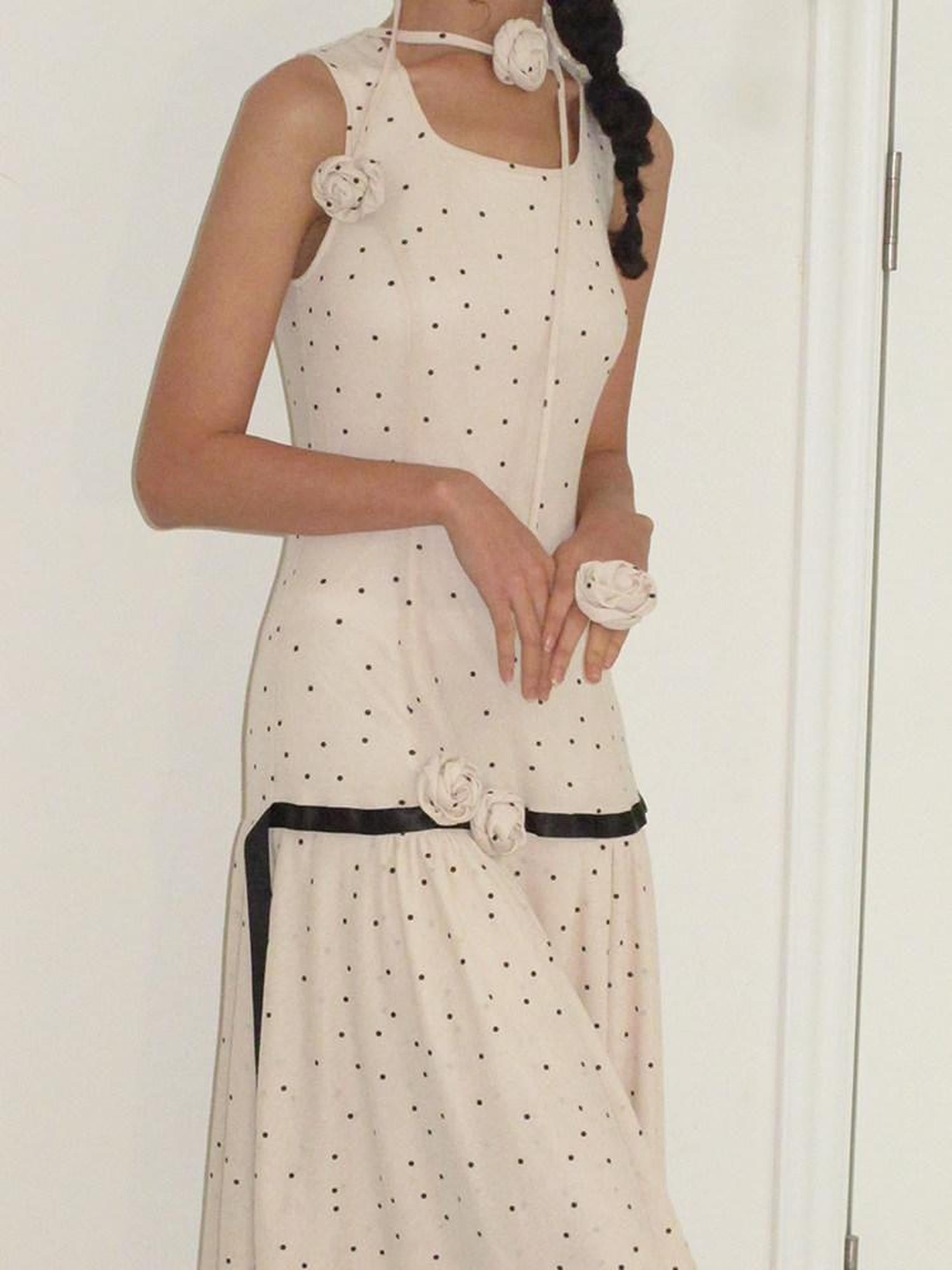Dorydory Beige Polka Dot Irregular Hem Sleeveless Women&