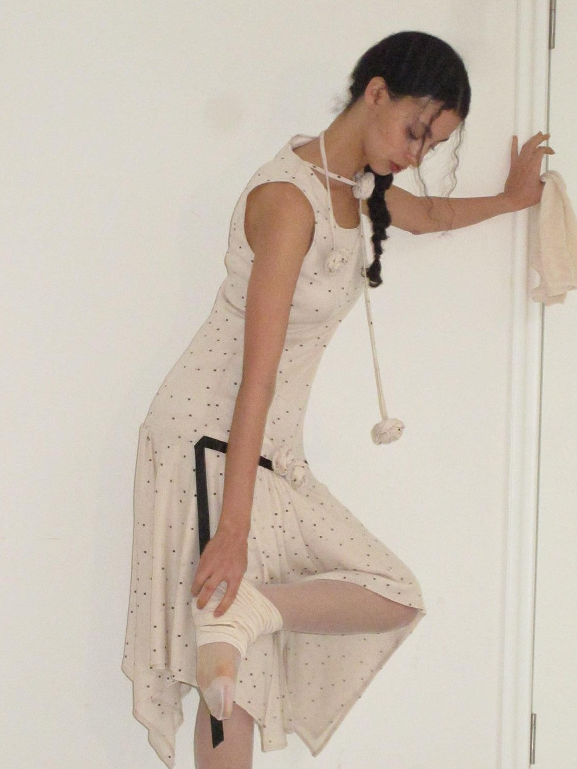 Dorydory Beige Polka Dot Irregular Hem Sleeveless Women&