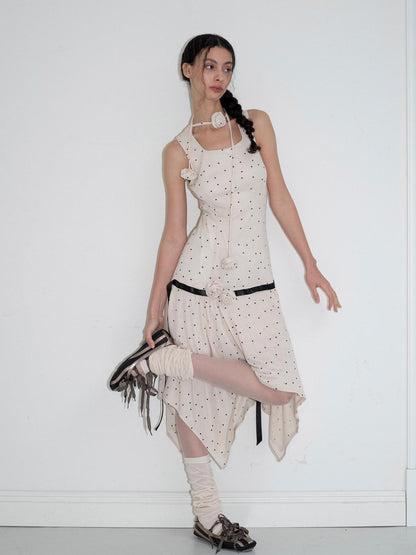 Dorydory Beige Polka Dot Irregular Hem Sleeveless Women&