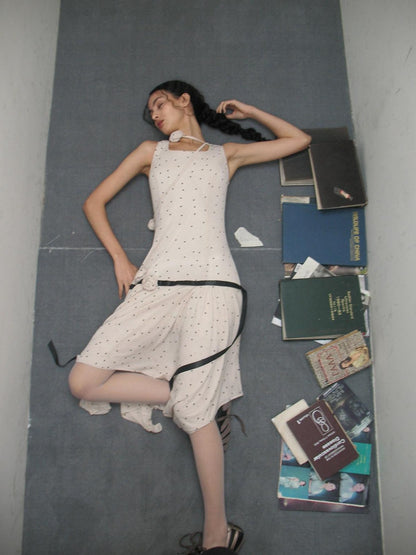 Dorydory Beige Polka Dot Irregular Hem Sleeveless Women&
