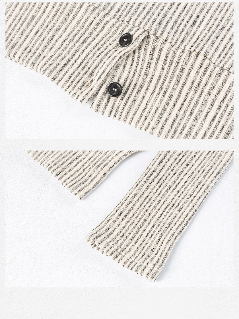 Dorydory Beige Striped Knit Batwing High Neck Women&