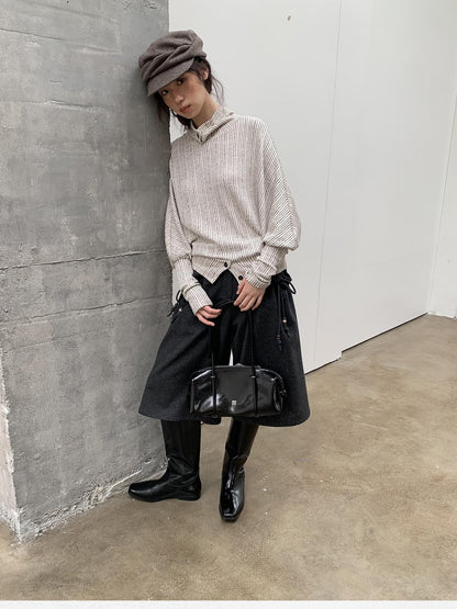 Dorydory Beige Striped Knit Batwing High Neck Women&