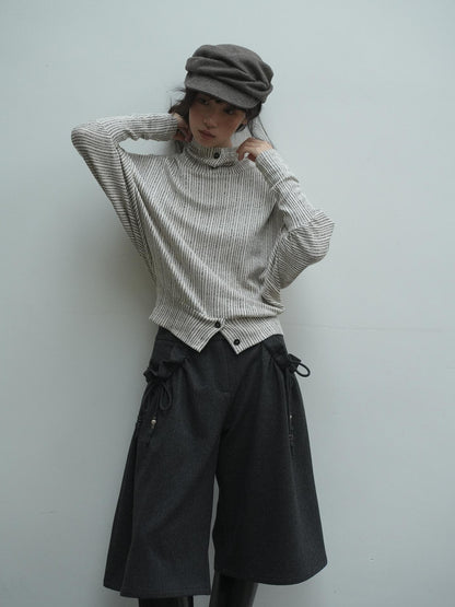Dorydory Beige Striped Knit Batwing High Neck Women&