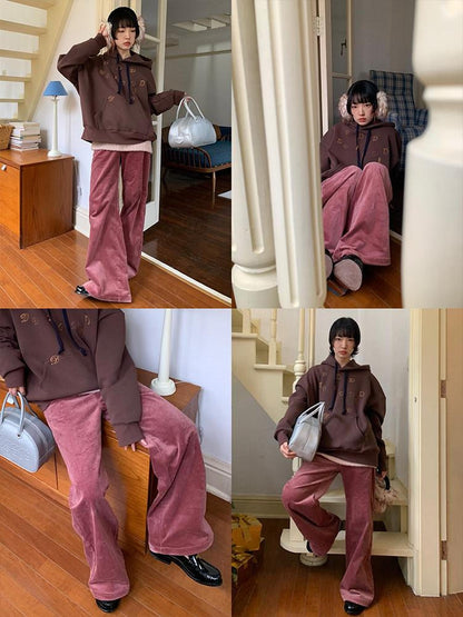 Dorydory Berry Pink Corduroy Wide Leg Relaxed Casual Women&