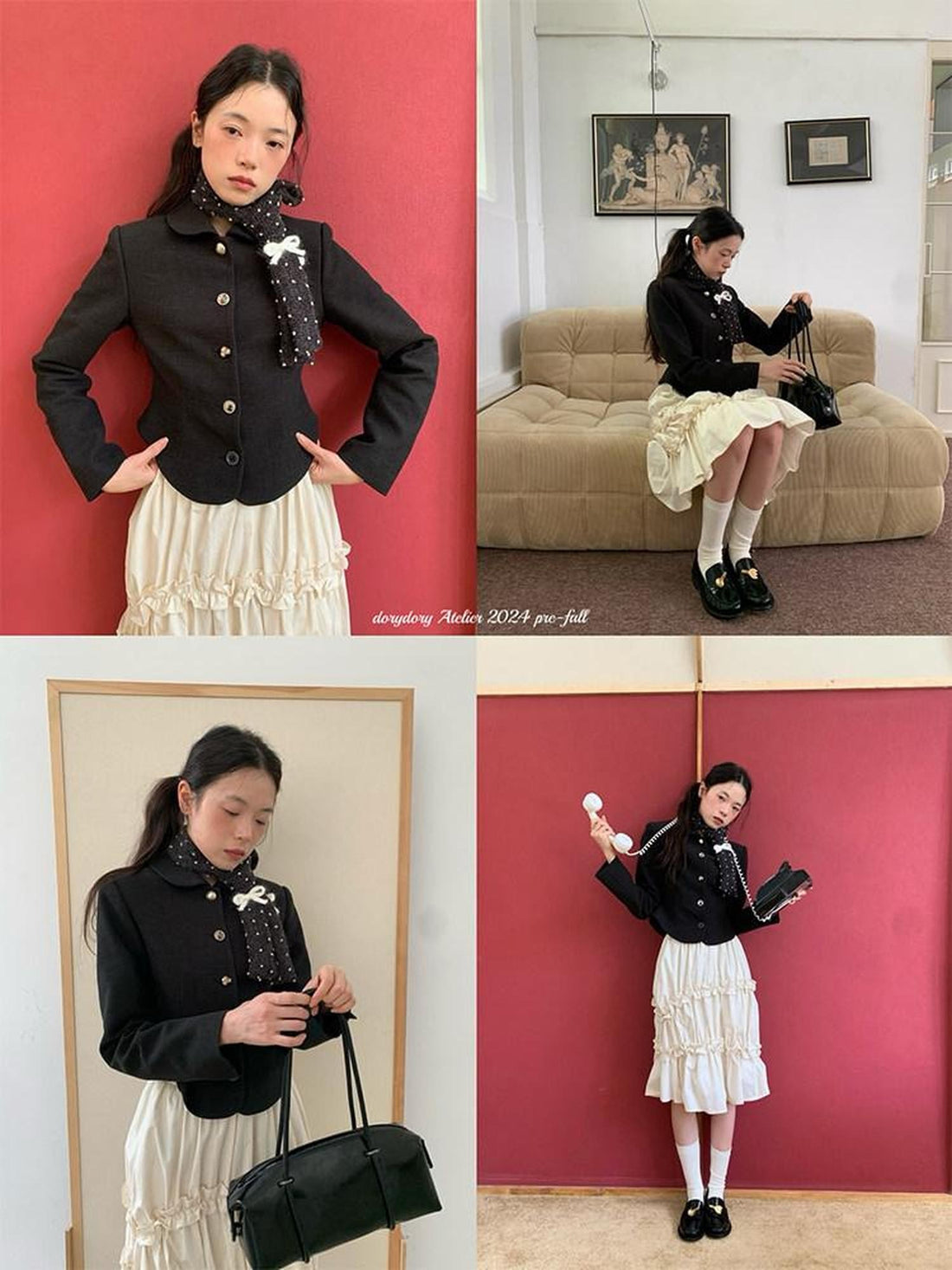 Dorydory Black Cinched Waist Small Round Neck Women&