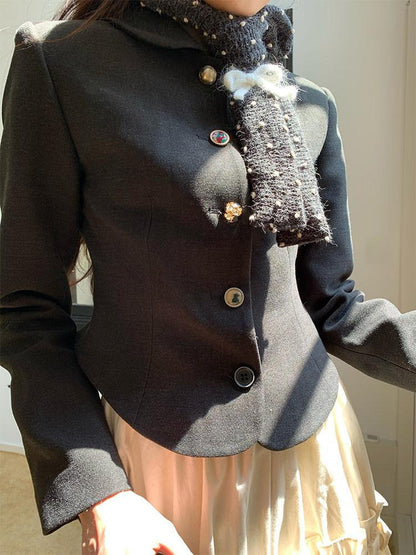 Dorydory Black Cinched Waist Small Round Neck Women&