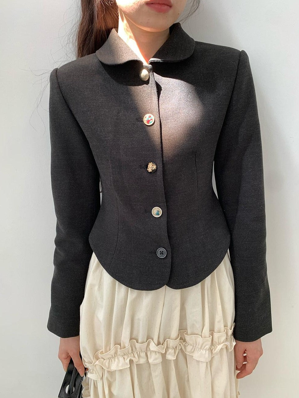 Dorydory Black Cinched Waist Small Round Neck Women&