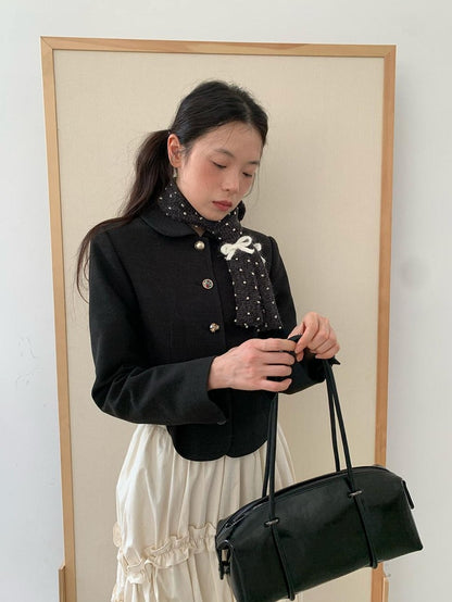 Dorydory Black Cinched Waist Small Round Neck Women&