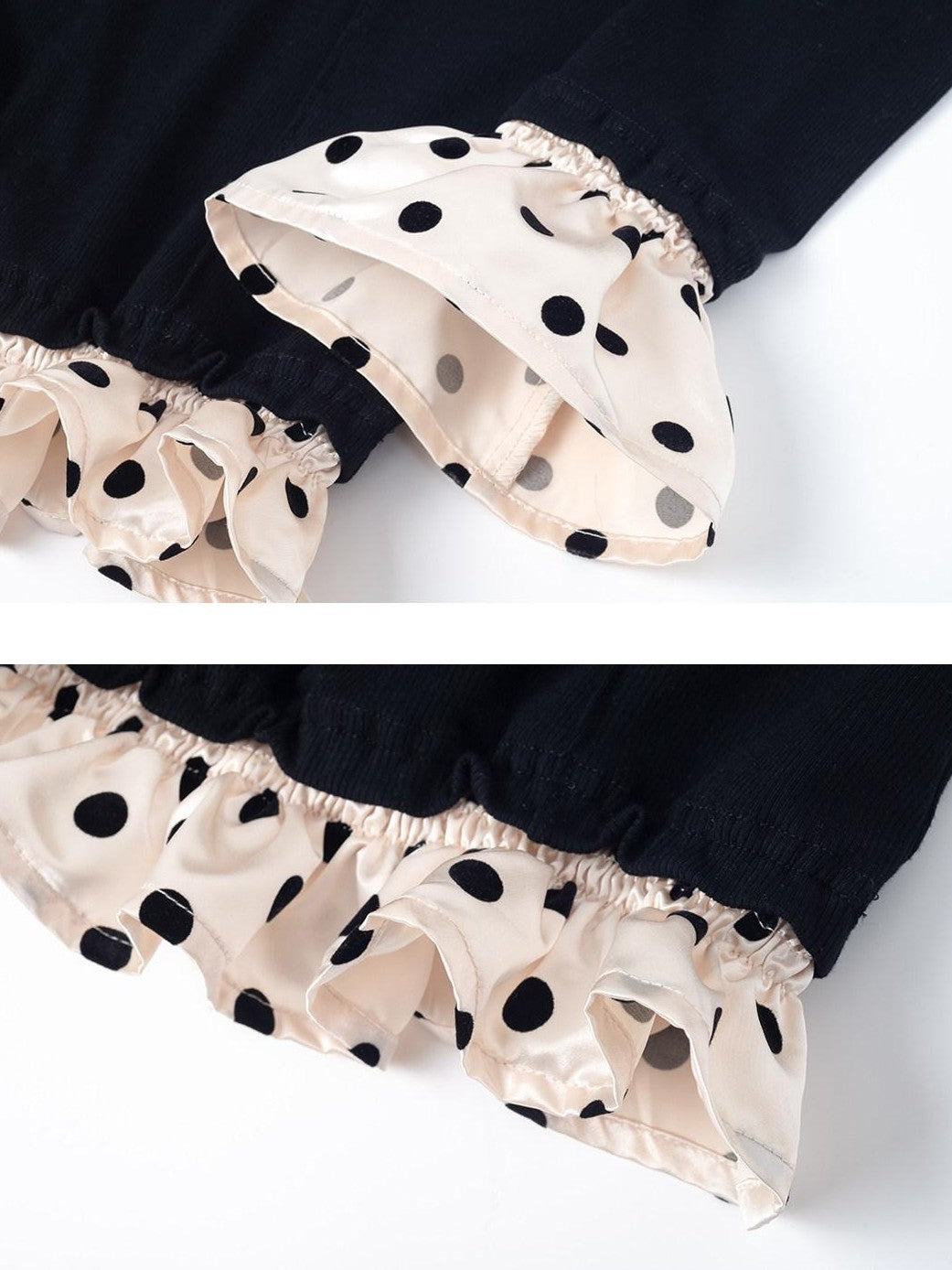 Dorydory Black Colorblock Polka Dot Puff Sleeve Women&