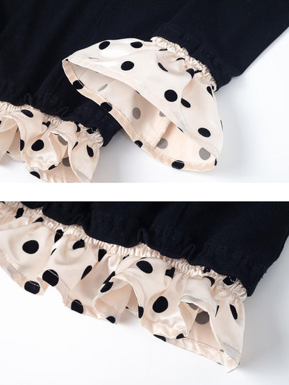 Dorydory Black Colorblock Polka Dot Puff Sleeve Women&
