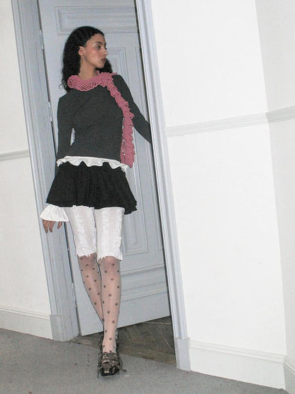 Dorydory Black Colorblock Polka Dot Puff Sleeve Women&