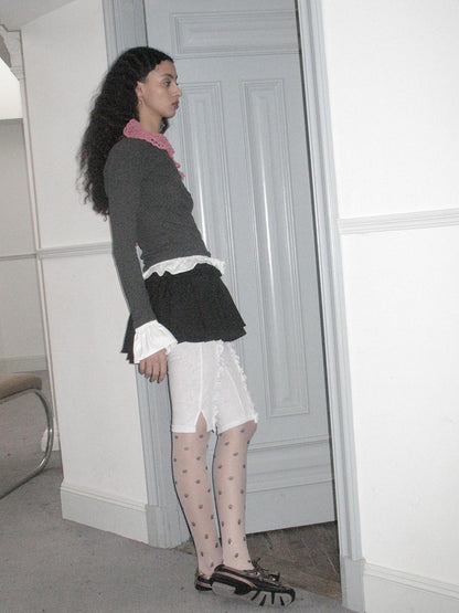 Dorydory Black Colorblock Polka Dot Puff Sleeve Women&