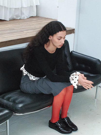 Dorydory Black Colorblock Polka Dot Puff Sleeve Women&