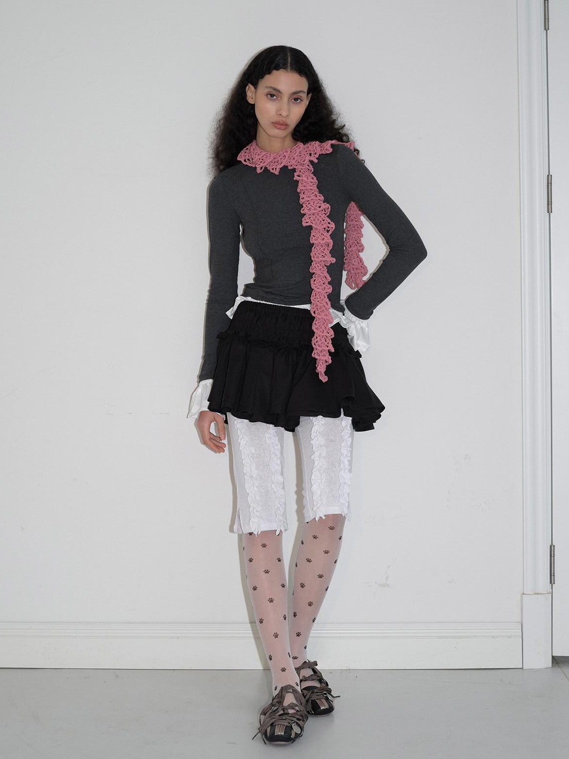 Dorydory Black Colorblock Polka Dot Puff Sleeve Women&