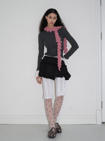 Dorydory Black Colorblock Polka Dot Puff Sleeve Women&