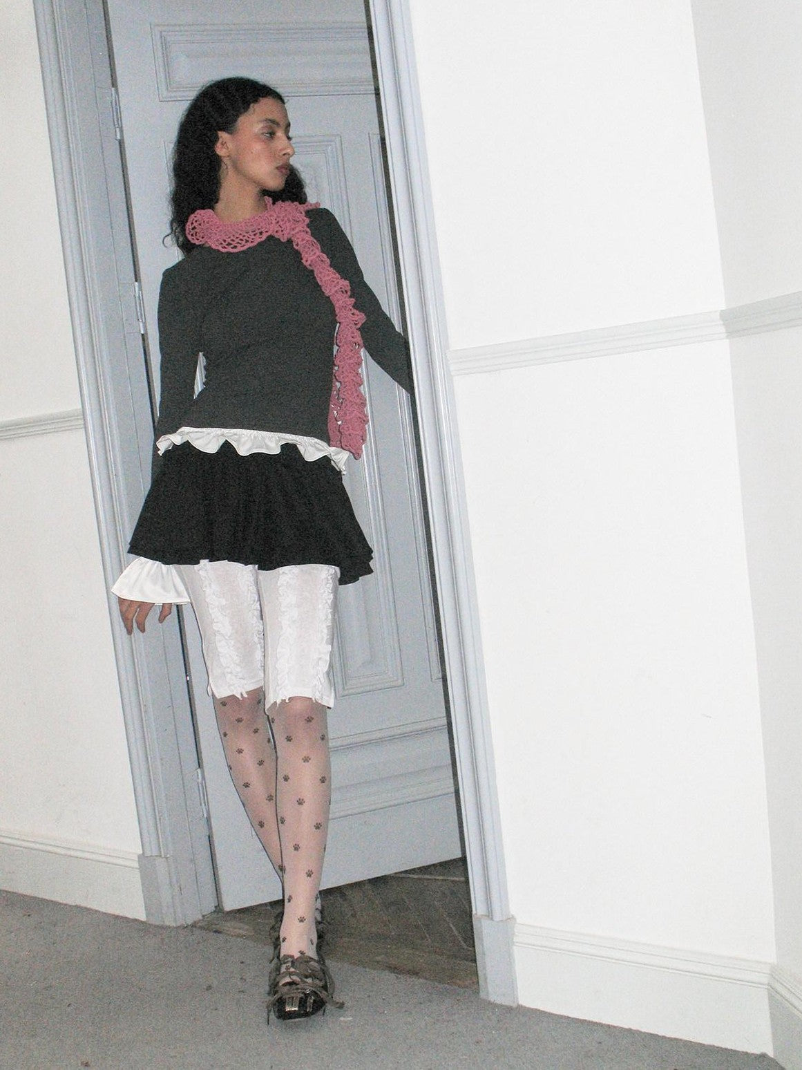 Dorydory Black Colorblock Polka Dot Puff Sleeve Women&