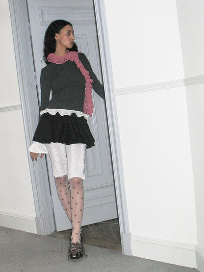 Dorydory Black Colorblock Polka Dot Puff Sleeve Women&