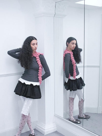 Dorydory Black Colorblock Polka Dot Puff Sleeve Women&