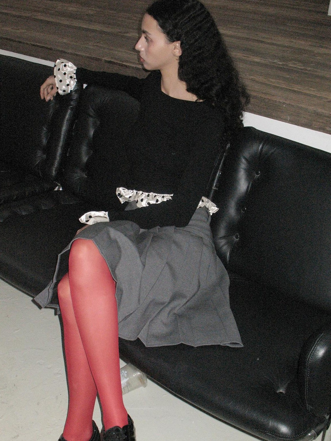Dorydory Black Colorblock Polka Dot Puff Sleeve Women&