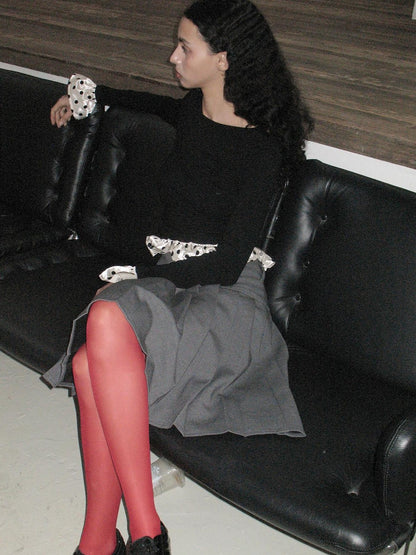 Dorydory Black Colorblock Polka Dot Puff Sleeve Women&