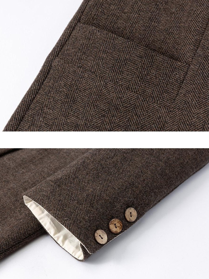 Dorydory Black Herringbone Notched Lapel Retro Women&