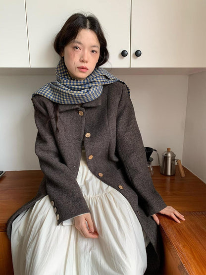 Dorydory Black Herringbone Notched Lapel Retro Women&