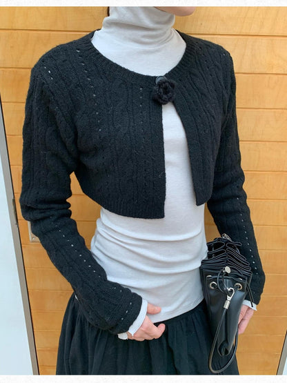 Dorydory Black Openwork Cable Knit Cropped Women&