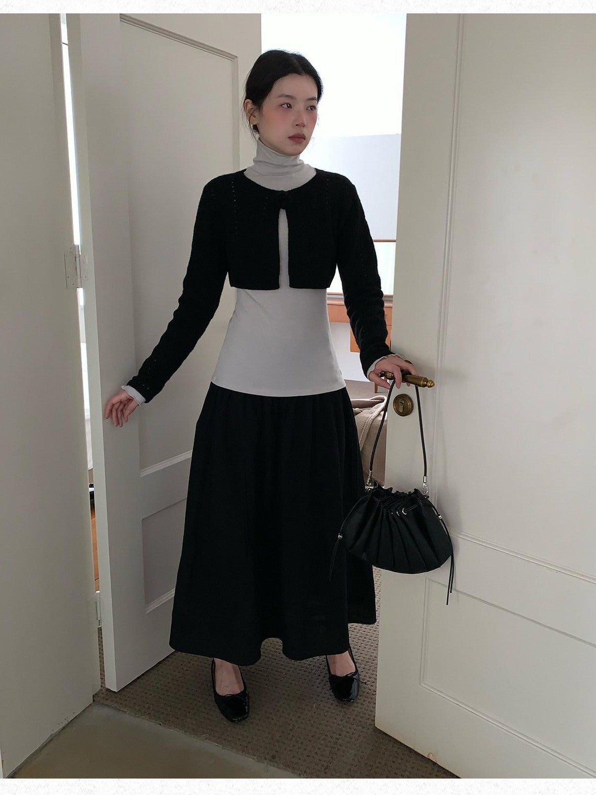 Dorydory Black Openwork Cable Knit Cropped Women&