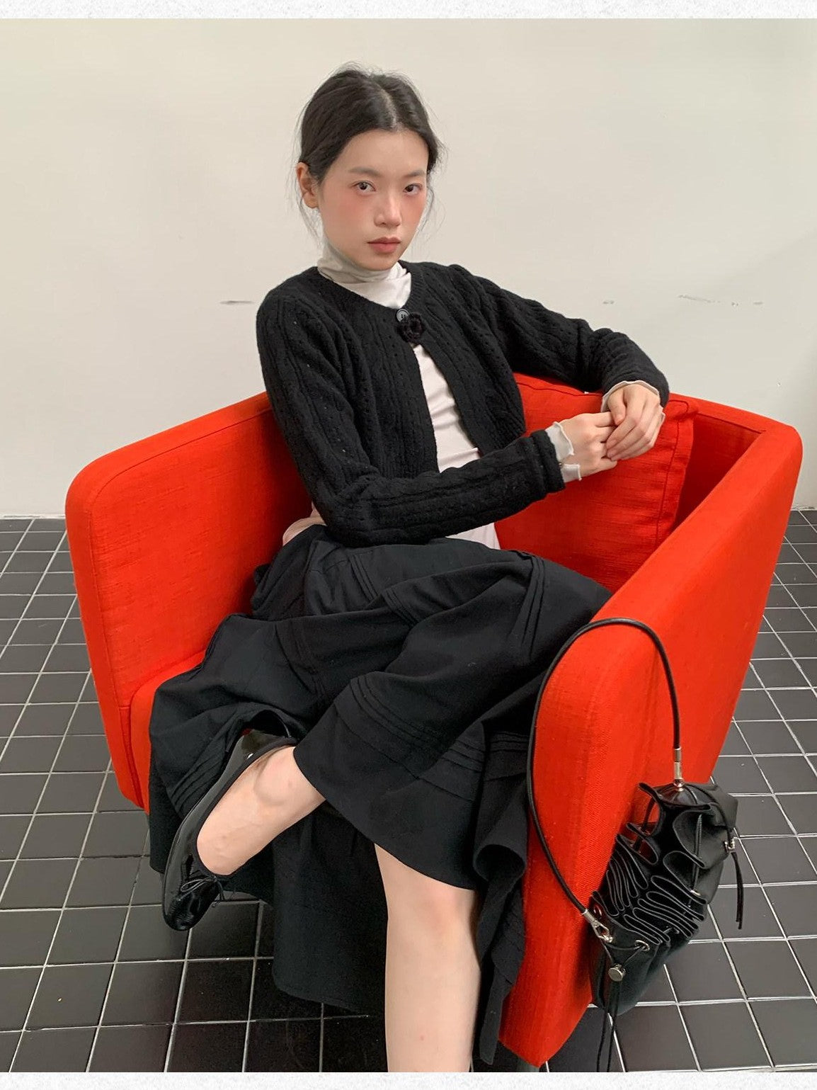 Dorydory Black Openwork Cable Knit Cropped Women&